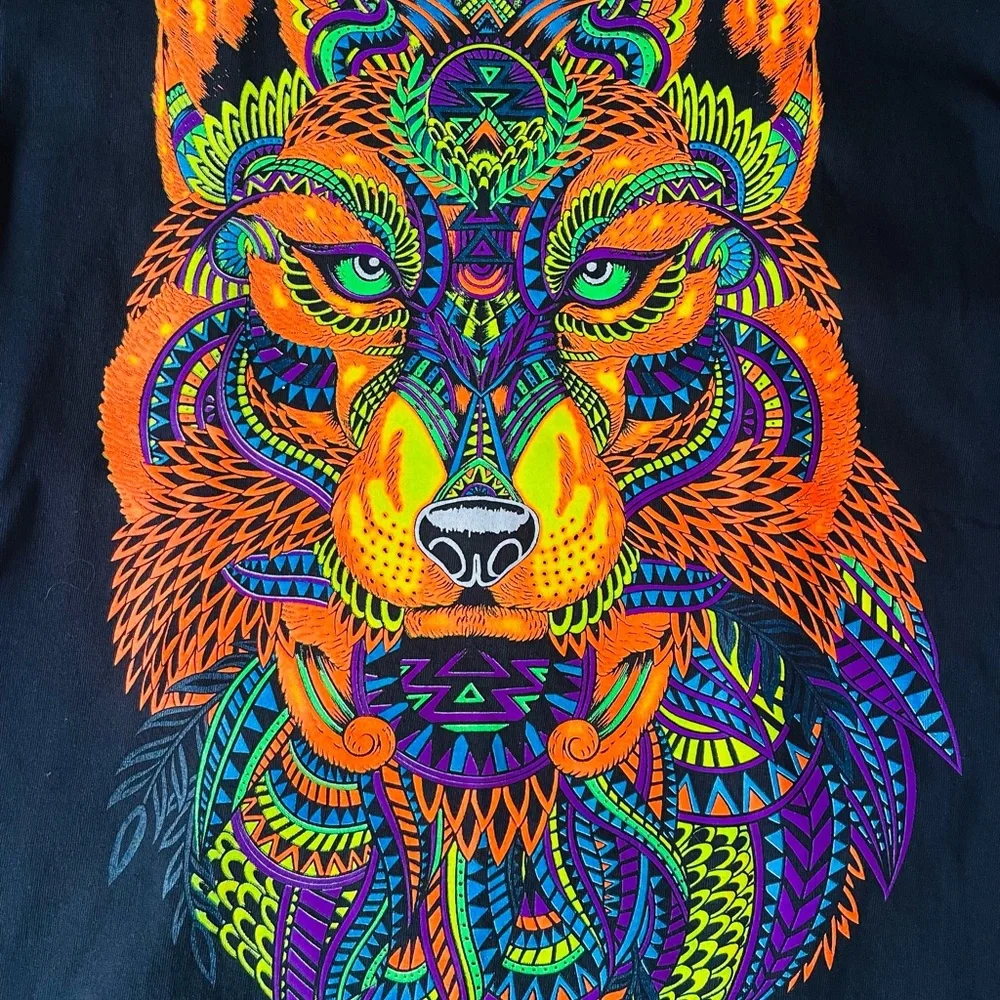 Yazbek Wolf Graphic Tee Black Psychedelic Mens M - Picture 5 of 7